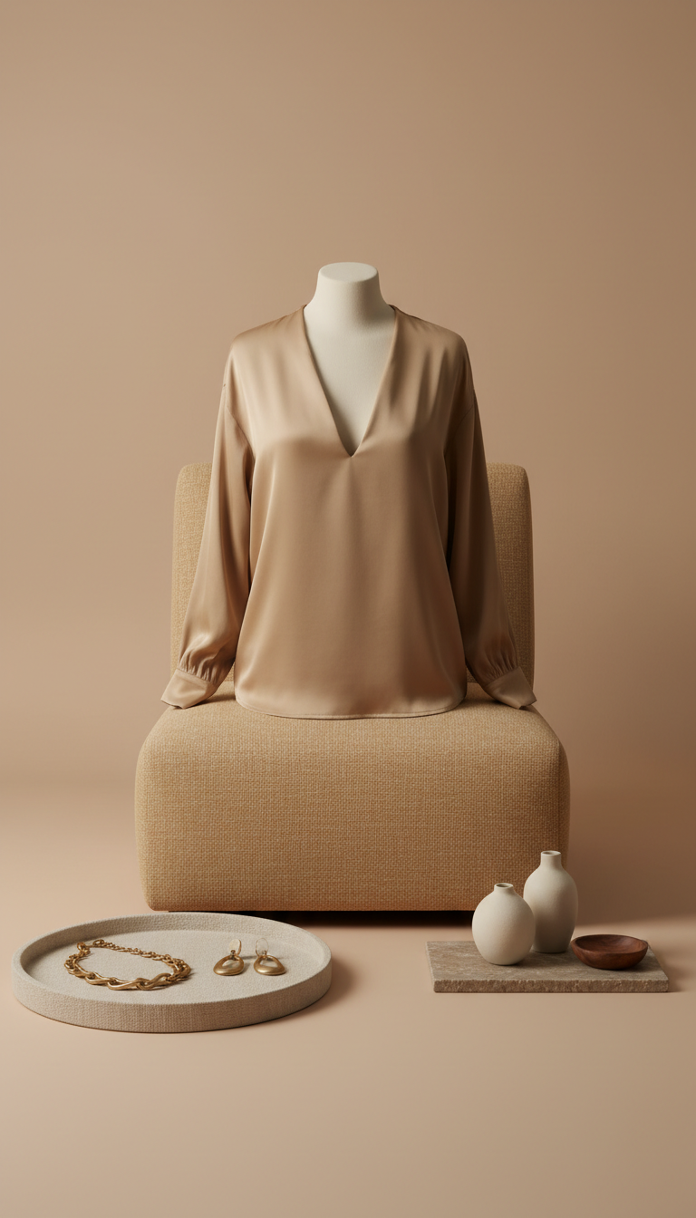 Silk Blouse in Soft Taupe