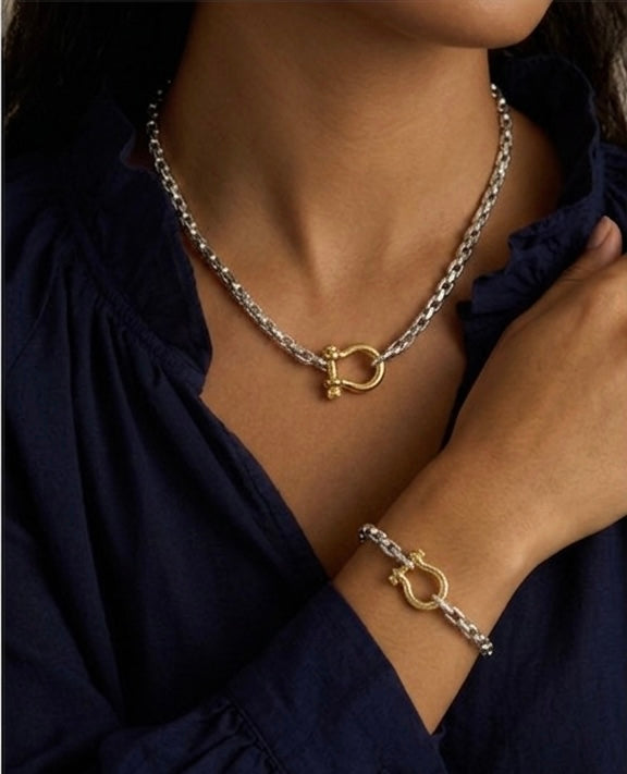 Two-Tone Horseshoe Shackle Statement Necklace & Bracelet Set