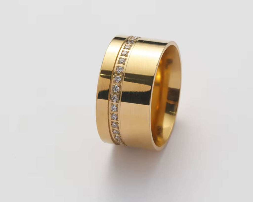 18k Gold-Plated Wide Zircon Statement Ring