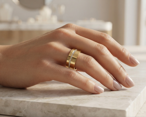 18k Gold-Plated Wide Zircon Statement Ring